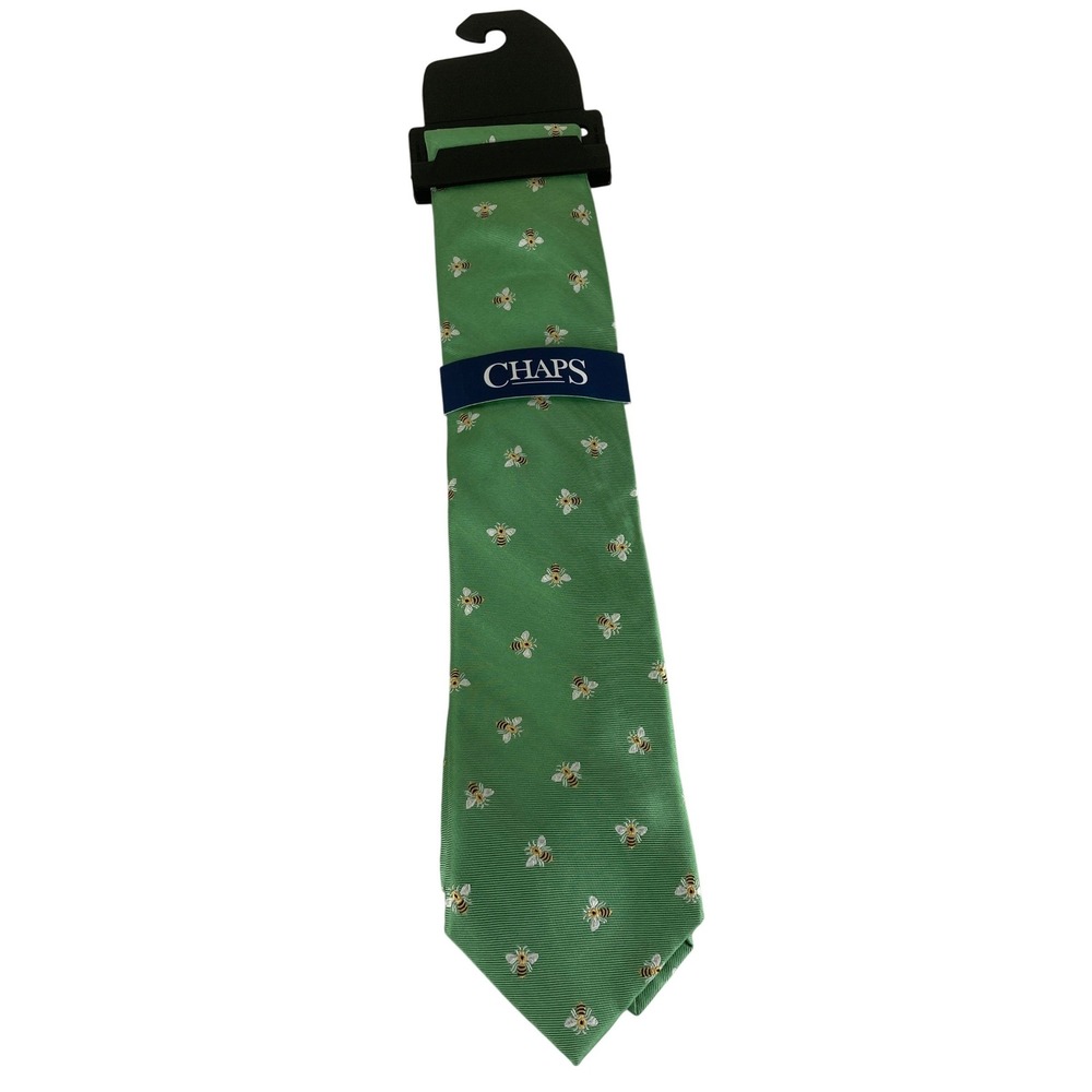 NEW Chaps Necktie Men Pastel Green Honey Bee Pattern Embroidered Silk Blend Tie